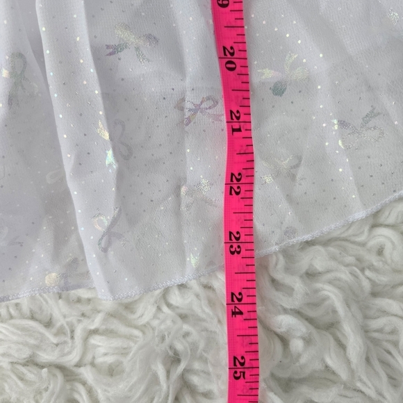 MdnMd Bow Print Girls Ruffle Sleeve Ballet Dance Dress Tutu Skirted Leotard. Whi - Picture 6 of 10